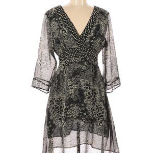 Lan Z Sheer Knee-Length Floral 3/4 Sleeve Dress